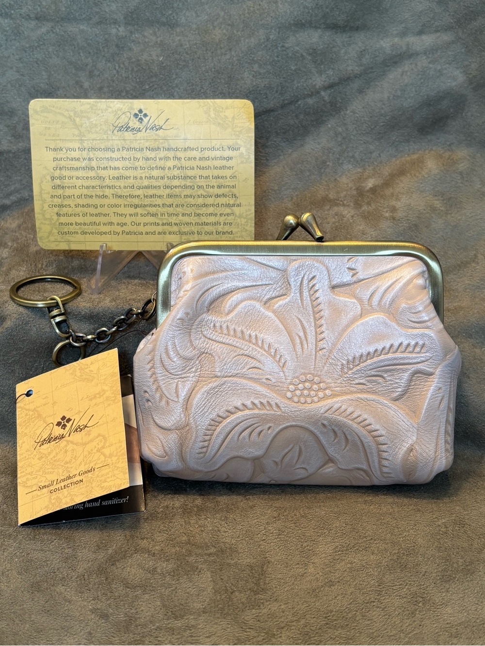 PATRICIA NASH Italian Leather Handmade Wallet/CoinPurse, Embossed Floral Motif